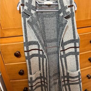 Gray and Black Plaid Long Vest